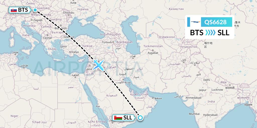 QS6628 Smartwings Flight Map: Bratislava to Salalah