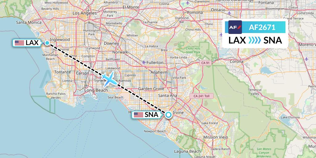 AF2671 Air France Flight Map: Los Angeles to Orange County