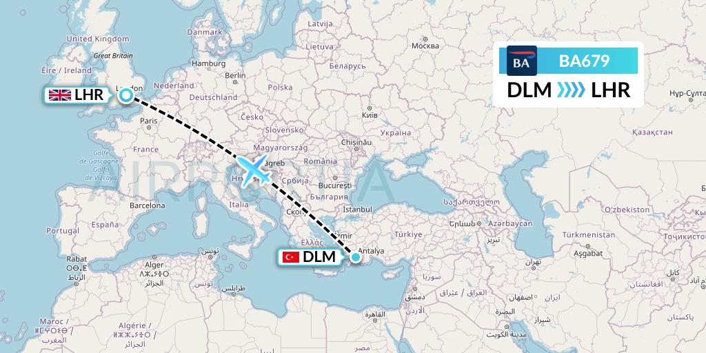 BA679 British Airways Flight Map: Dalaman to London
