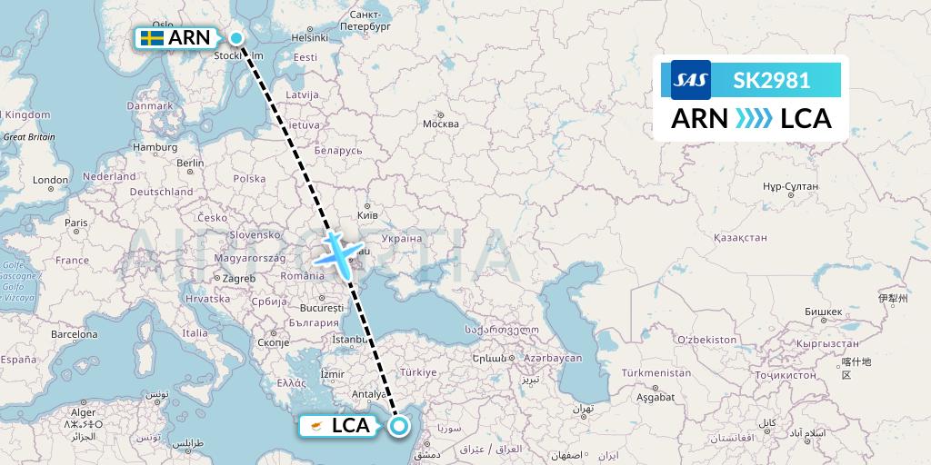 SK2981 SAS Flight Map: Stockholm to Larnaca