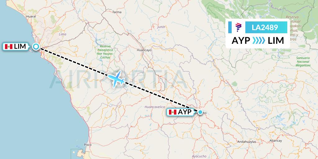 LA2489 LAN Airlines Flight Map: Ayacucho to Lima