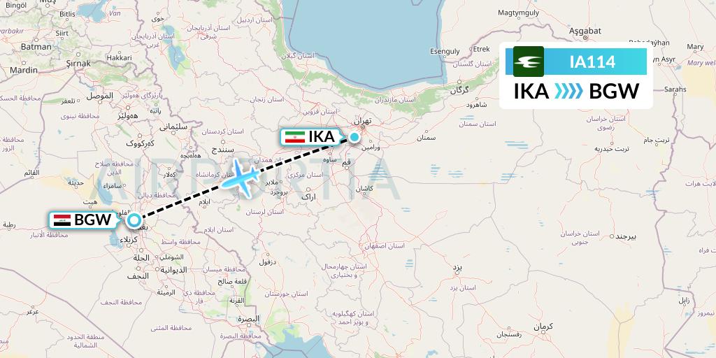 IA114 Iraqi Airways Flight Map: Tehran to Baghdad