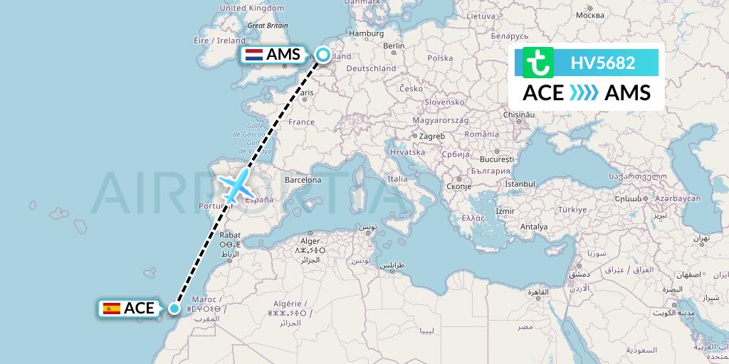 HV5682 Transavia Flight Map: Lanzarote to Amsterdam