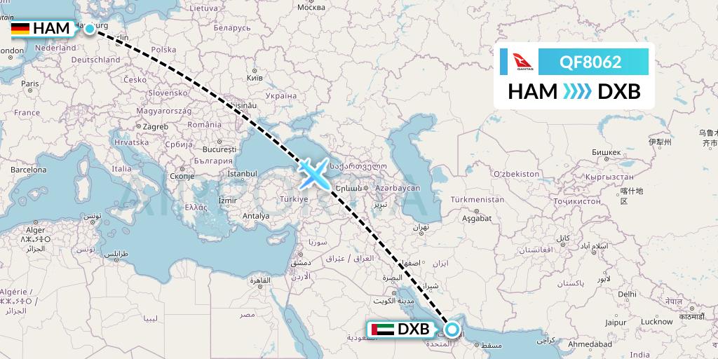 QF8062 Qantas Flight Map: Hamburg to Dubai