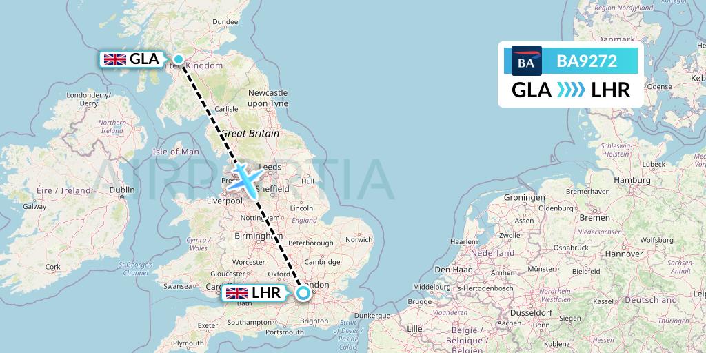 BA9272 British Airways Flight Map: Glasgow to London