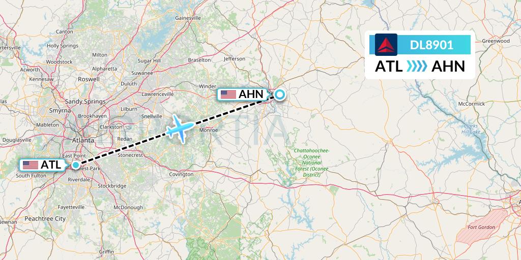 DL8901 Delta Air Lines Flight Map: Atlanta to Athens
