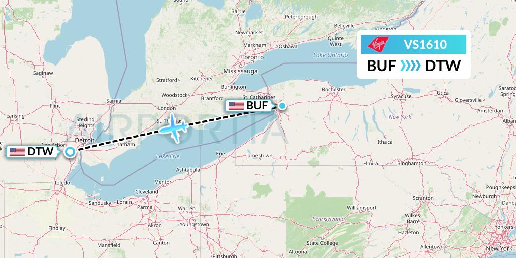 VS1610 Virgin Atlantic Airways Flight Map: Buffalo to Detroit