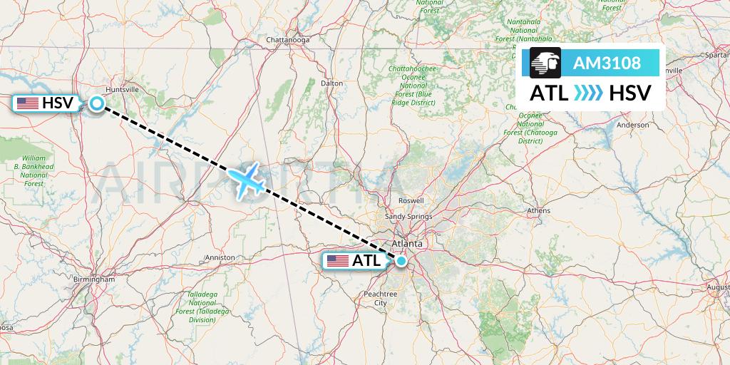 AM3108 Aeromexico Flight Map: Atlanta to Huntsville