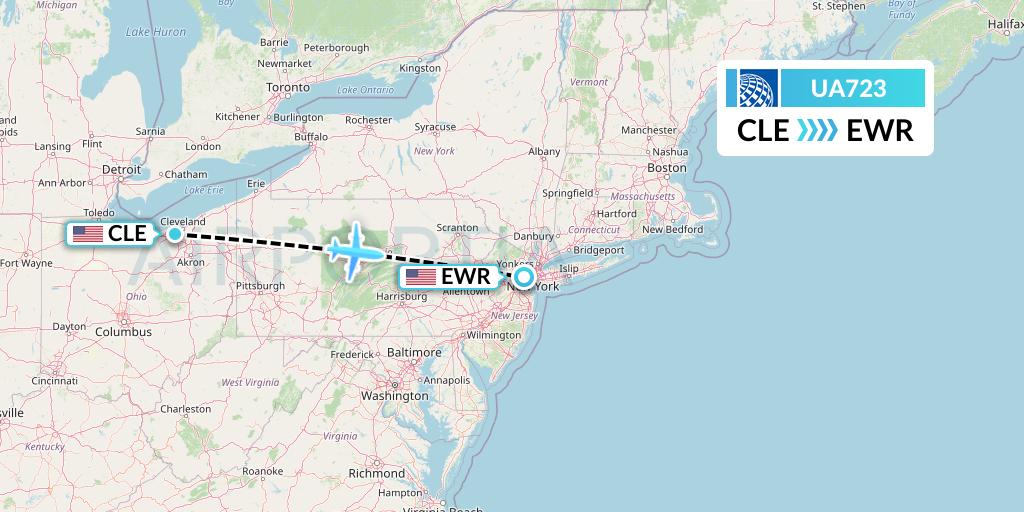 UA723 United Airlines Flight Map: Cleveland to New York