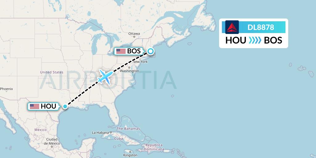 DL8878 Delta Air Lines Flight Map: Houston to Boston