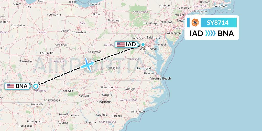 SY8714 Sun Country Airlines Flight Map: Washington to Nashville