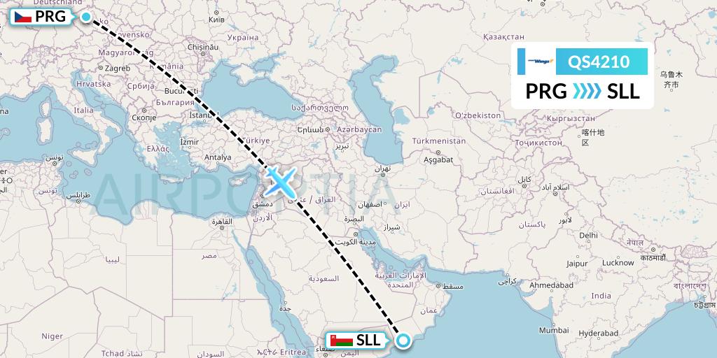 QS4210 Smartwings Flight Map: Prague to Salalah