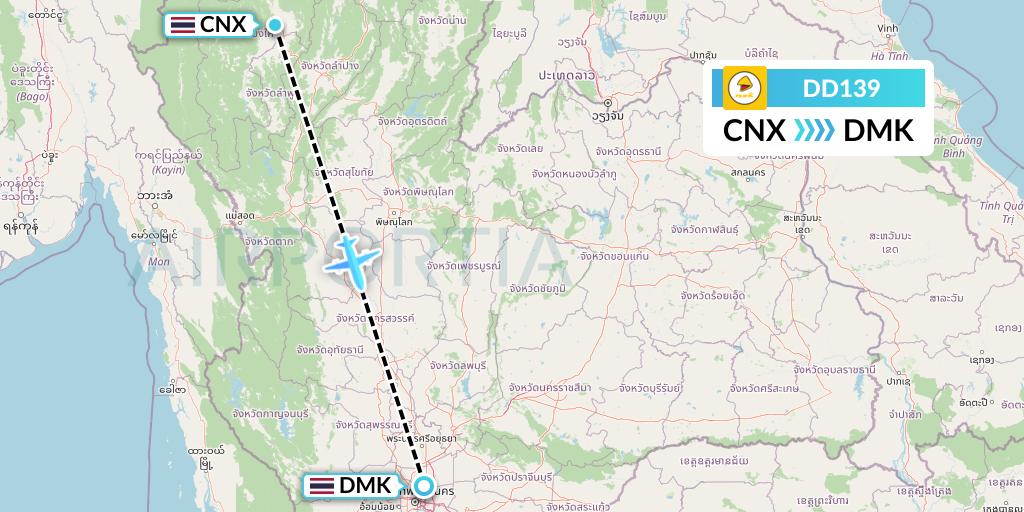 DD139 Nok Air Flight Map: Chiang Mai to Bangkok