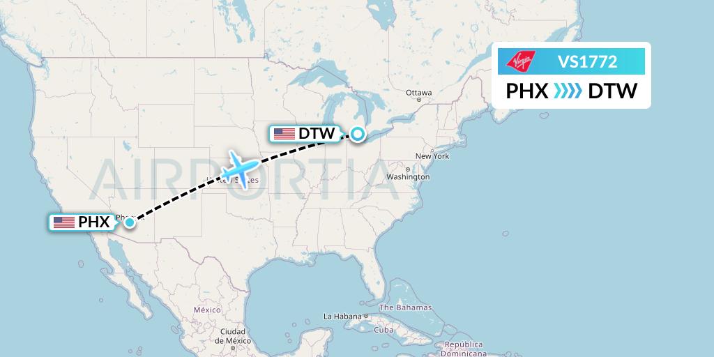 VS1772 Virgin Atlantic Airways Flight Map: Phoenix to Detroit