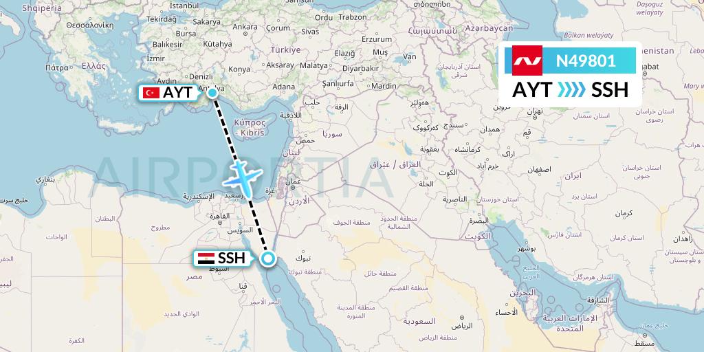 N49801 Nordwind Airlines Flight Map: Antalya to Sharm el-Sheikh