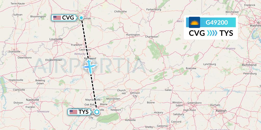 G49200 Allegiant Air Flight Map: Cincinnati to Knoxville