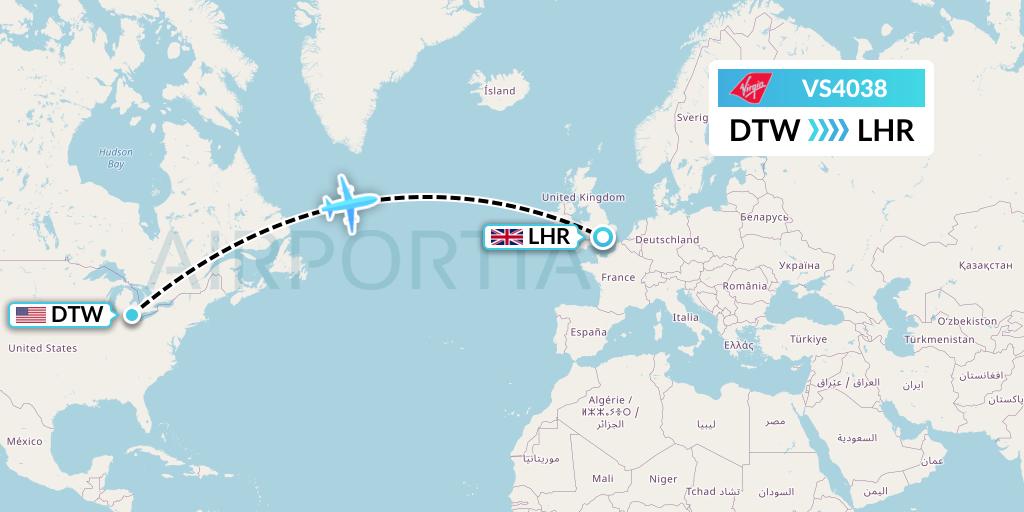 VS4038 Virgin Atlantic Airways Flight Map: Detroit to London