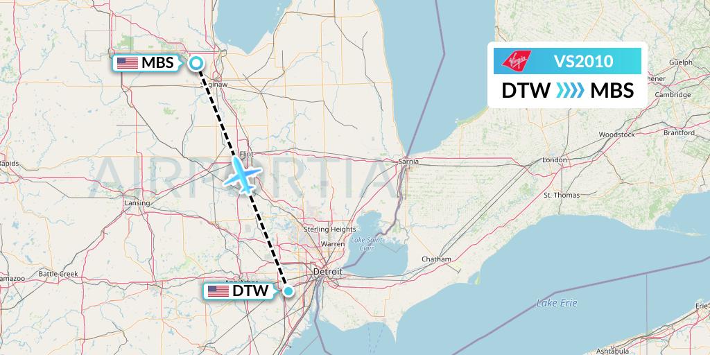 VS2010 Virgin Atlantic Airways Flight Map: Detroit to Saginaw
