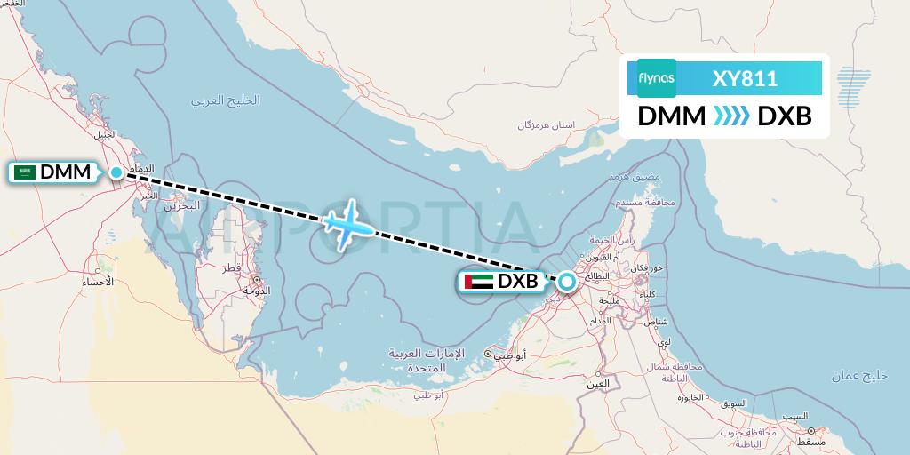 XY811 Flynas Flight Map: Dammam to Dubai