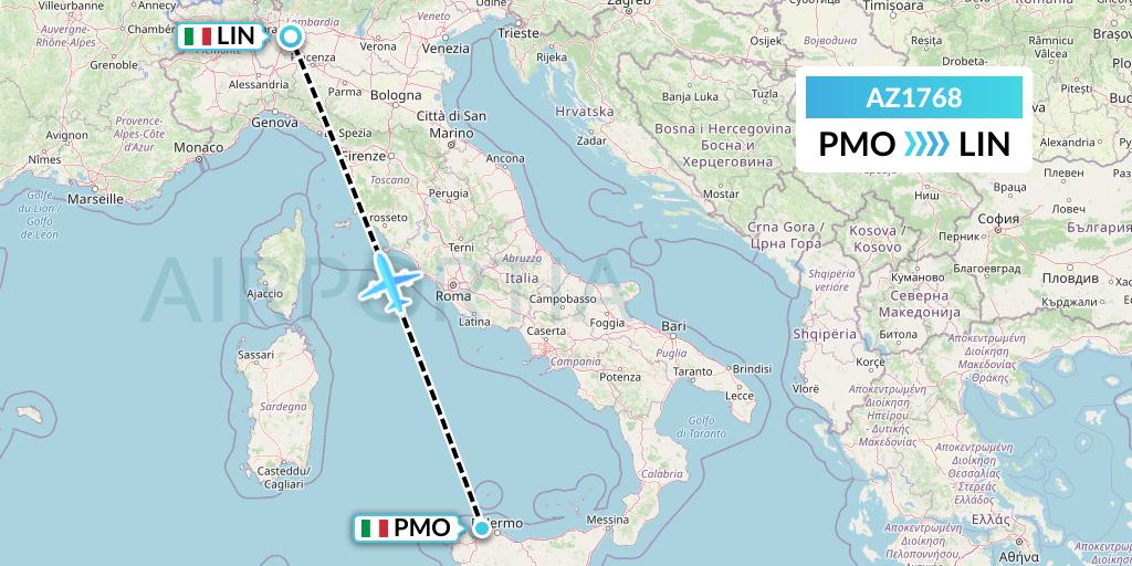 AZ1768 ITA Airways Flight Map: Palermo to Milan