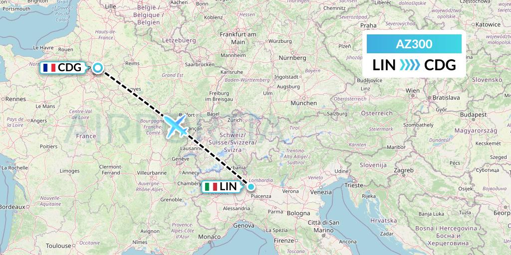 AZ300 ITA Airways Flight Map: Milan to Paris