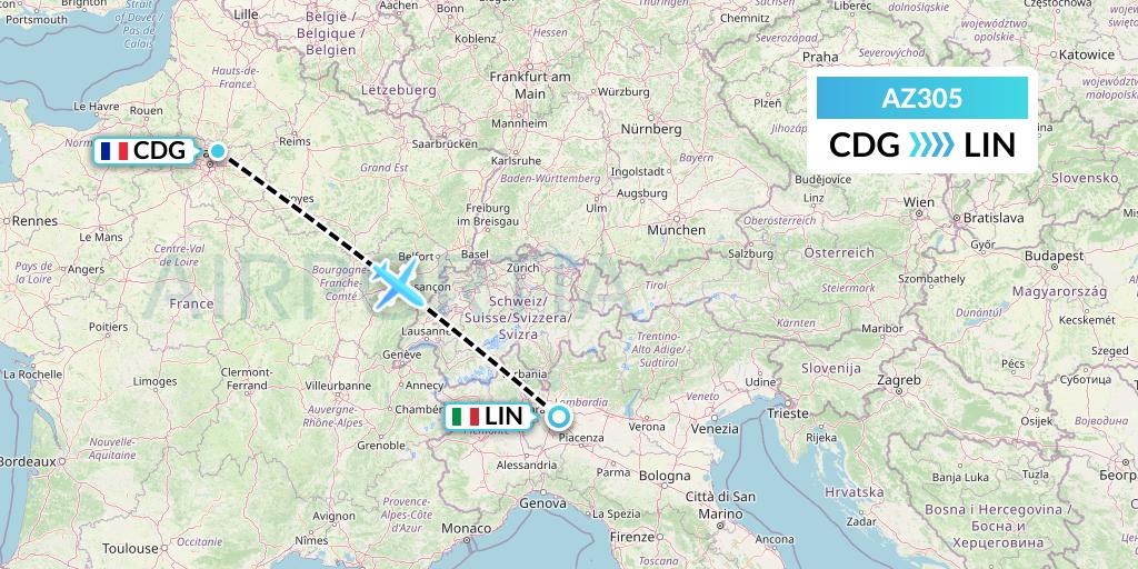 AZ305 ITA Airways Flight Map: Paris to Milan