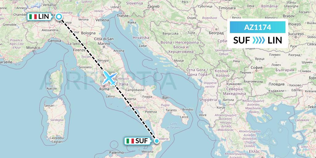 AZ1174 ITA Airways Flight Map: Lamezia Terme to Milan