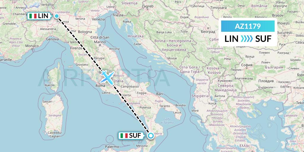 AZ1179 ITA Airways Flight Map: Milan to Lamezia Terme