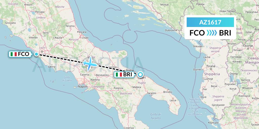 AZ1617 ITA Airways Flight Map: Rome to Bari