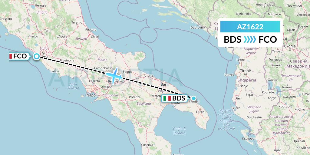 AZ1622 ITA Airways Flight Map: Brindisi to Rome