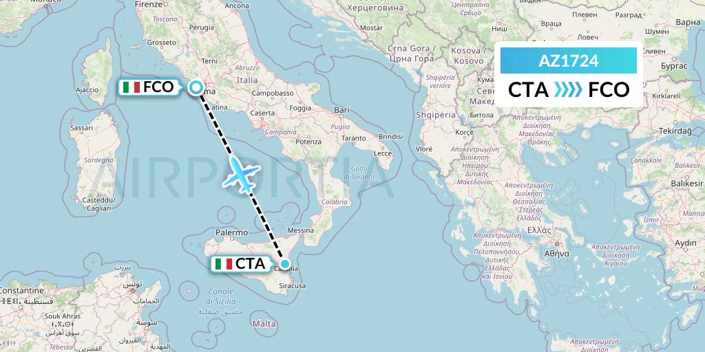 AZ1724 ITA Airways Flight Map: Catania to Rome