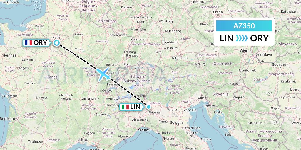 AZ350 ITA Airways Flight Map: Milan to Paris