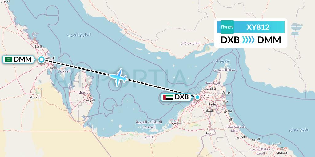 XY812 Flynas Flight Map: Dubai to Dammam