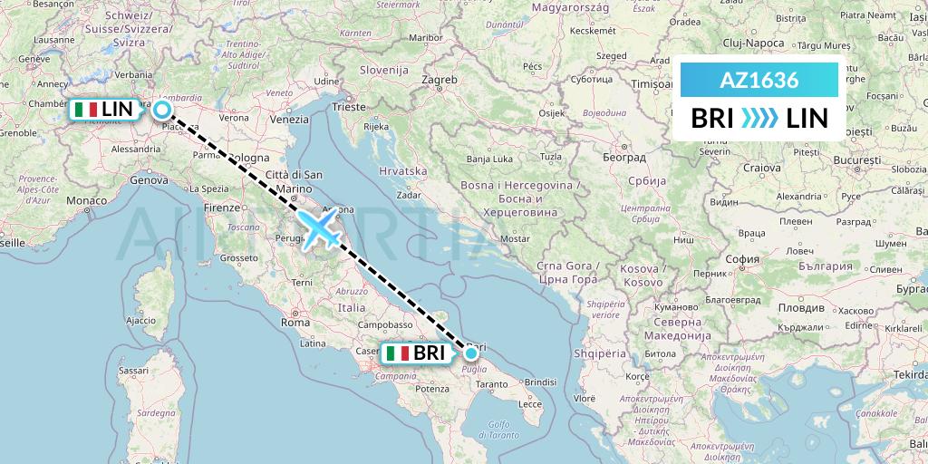 AZ1636 ITA Airways Flight Map: Bari to Milan
