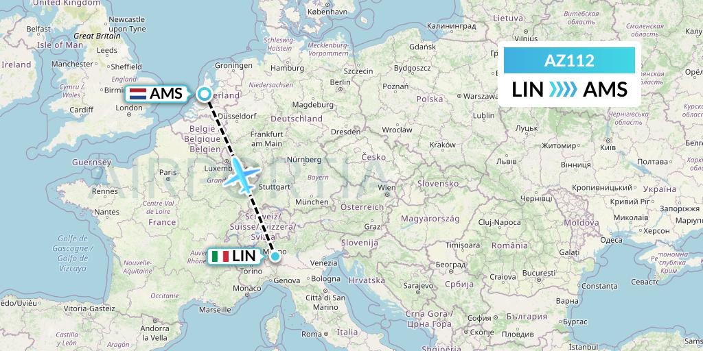 AZ112 ITA Airways Flight Map: Milan to Amsterdam