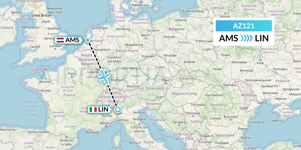 AZ121 ITA Airways Flight Map: Amsterdam to Milan