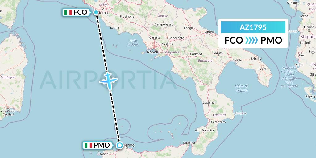 AZ1795 ITA Airways Flight Map: Rome to Palermo