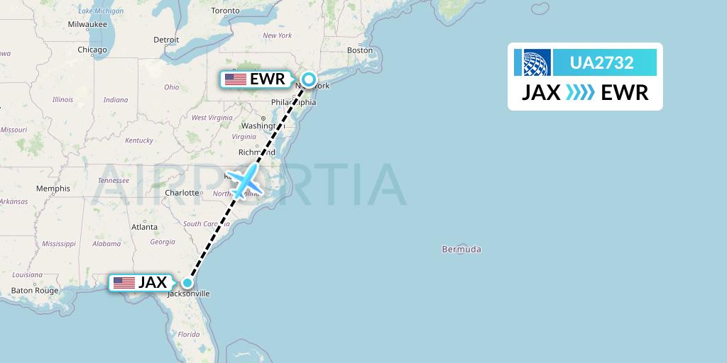 UA2732 United Airlines Flight Map: Jacksonville to New York