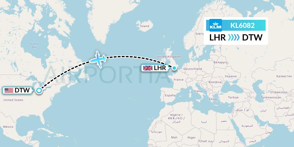 KL6082 KLM Flight Map: London to Detroit