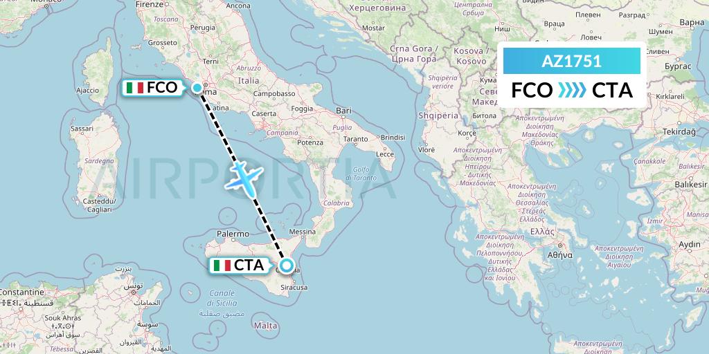 AZ1751 ITA Airways Flight Map: Rome to Catania
