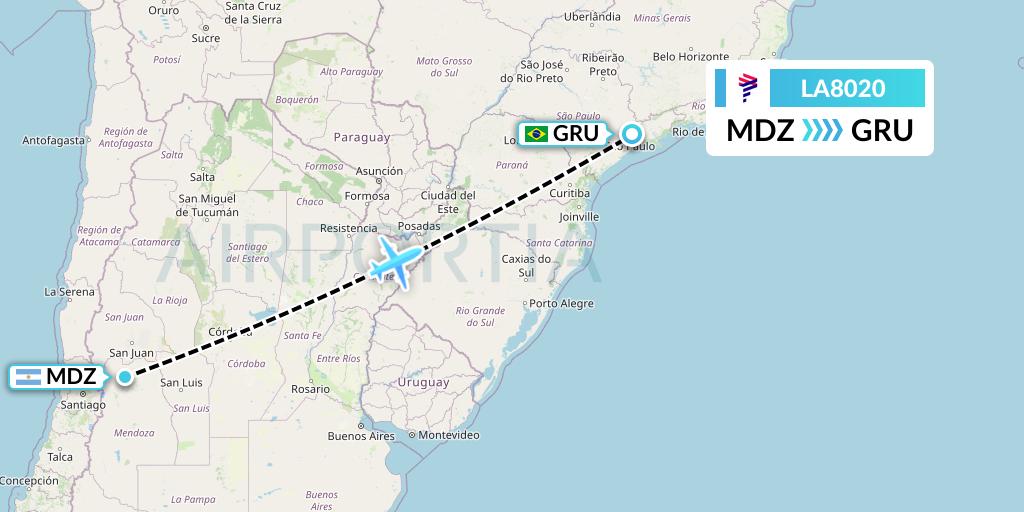 LA8020 LAN Airlines Flight Map: Mendoza to Sao Paulo