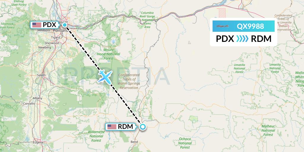 QX9988 Horizon Air Flight Map: Portland to Redmond