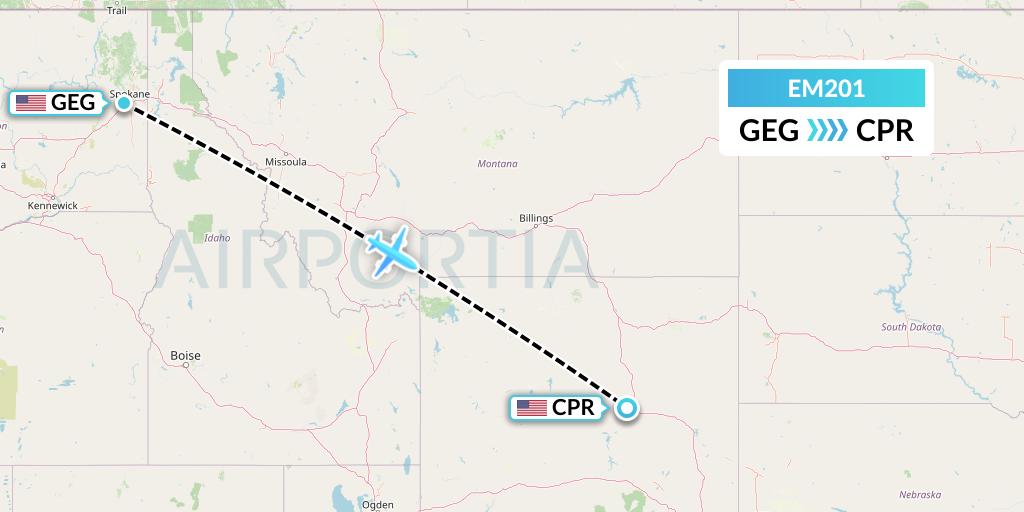 EM201 Empire Airlines Flight Map: Spokane to Casper