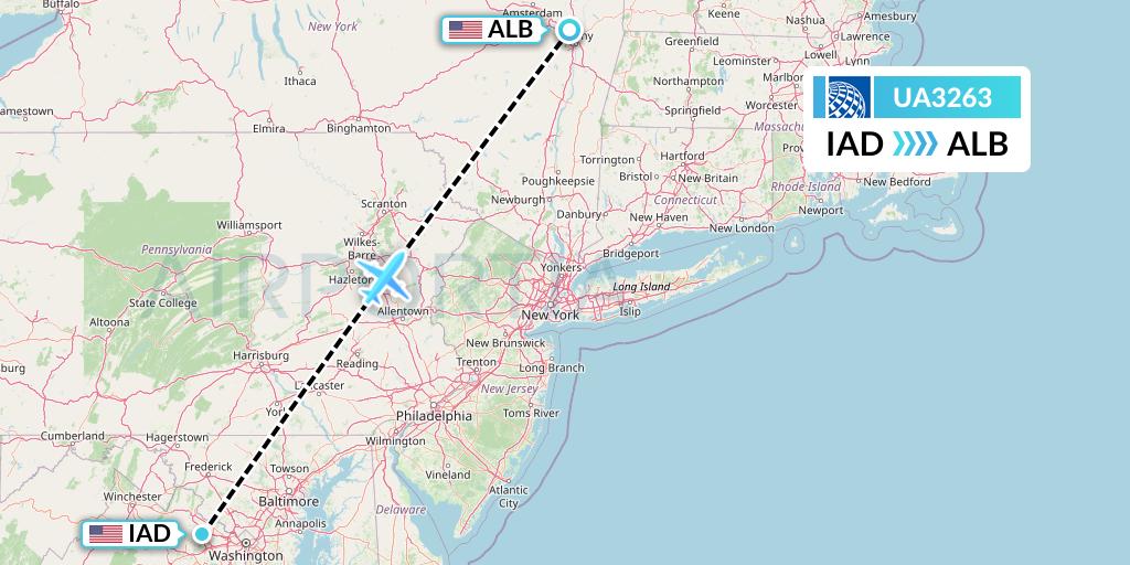 UA3263 United Airlines Flight Map: Washington to Albany