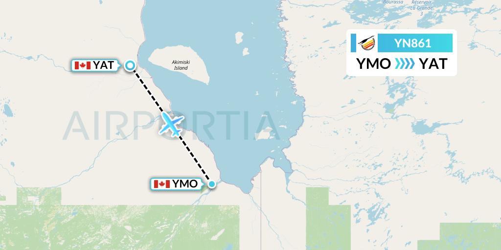 YN861 Air Creebec Flight Map: Moosonee to Attawapiskat