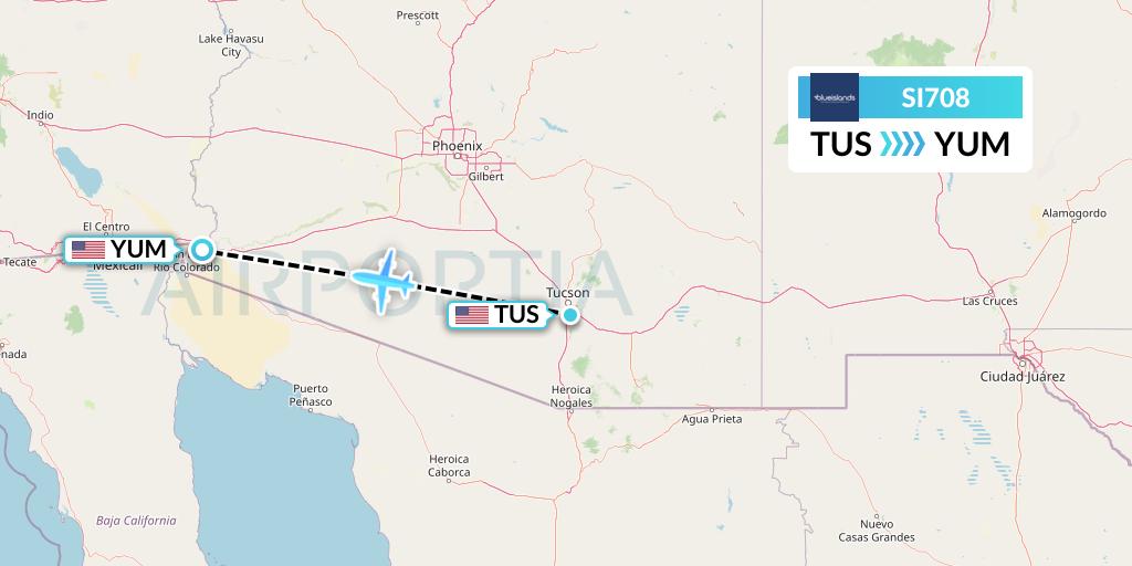SI708 Blue Islands Flight Map: Tucson to Yuma