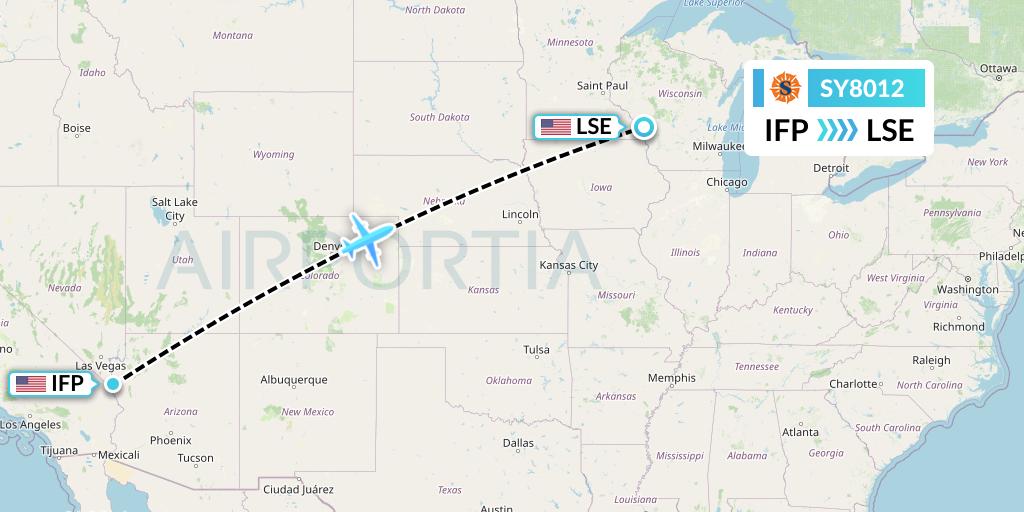 SY8012 Sun Country Airlines Flight Map: Bullhead City to La Crosse