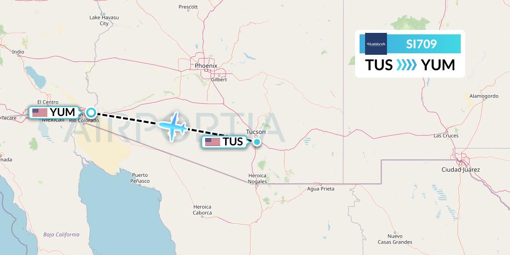SI709 Blue Islands Flight Map: Tucson to Yuma