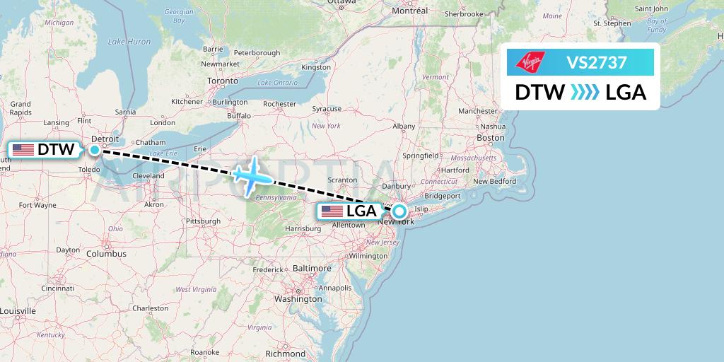 VS2737 Virgin Atlantic Airways Flight Map: Detroit to New York