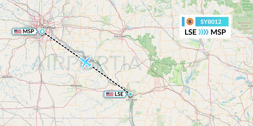 SY8012 Sun Country Airlines Flight Map: La Crosse to Minneapolis